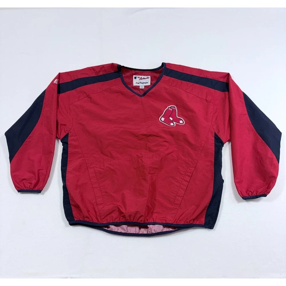VTG Boston Red Sox Jacket Mens L Red Majestic Baseball MLB Coach Windbreaker